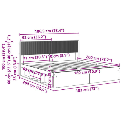 Sengestel med opbevaring og hovedgærde Sonoma-eg 180 x 200 cm