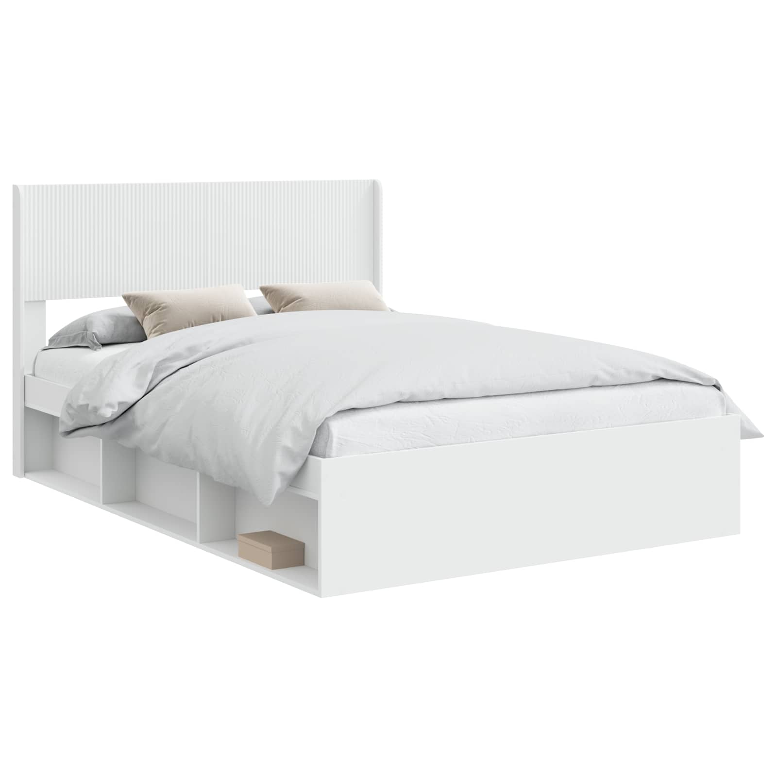Sengestel med opbevaring og hovedgærde Hvid 140 x 200 cm