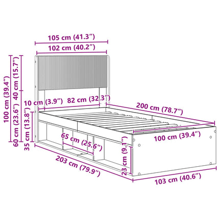 Sengestel med opbevaring og hovedgærde Artisan-eg 100 x 200 cm