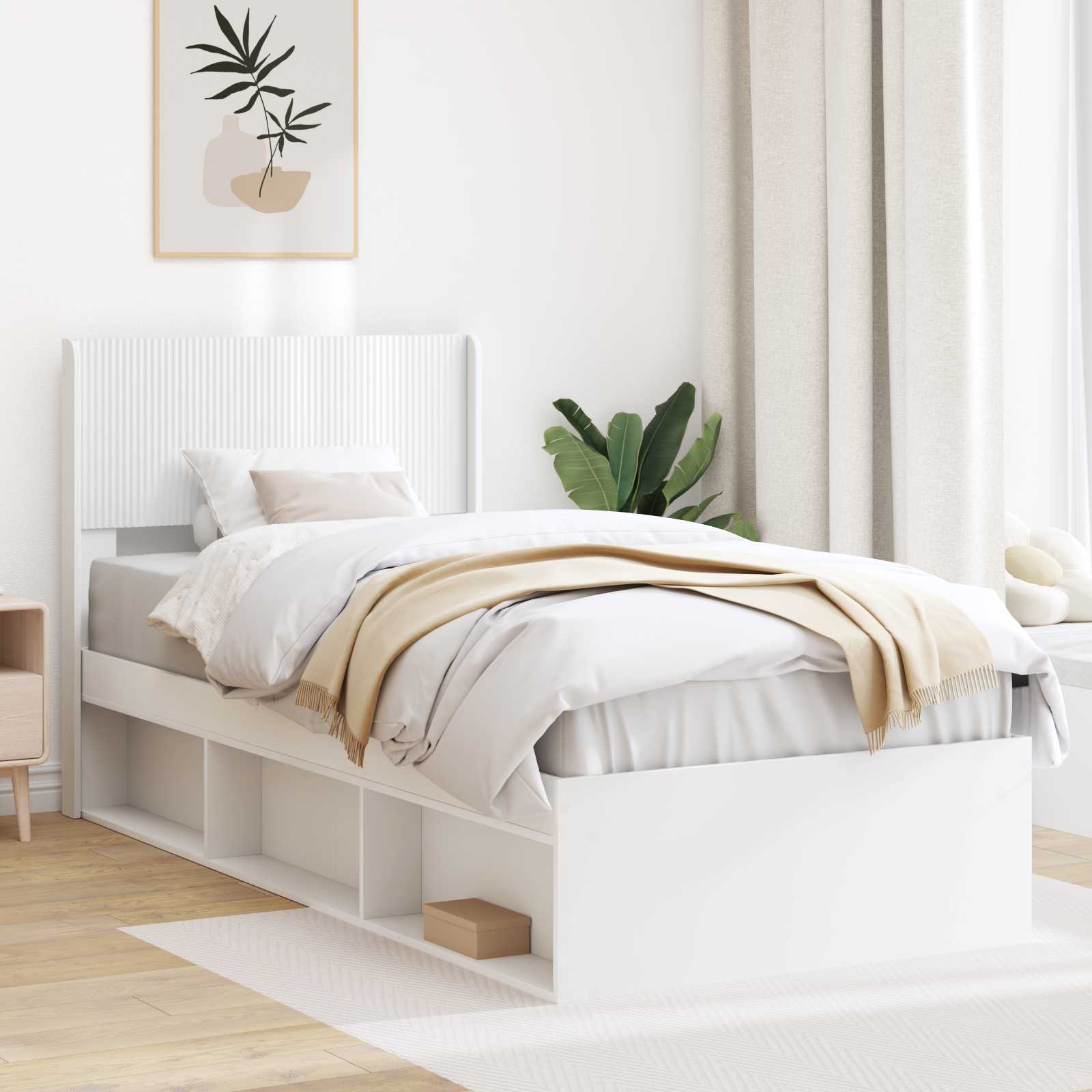 Sengestel med opbevaring og hovedgærde Hvid 90 x 200 cm