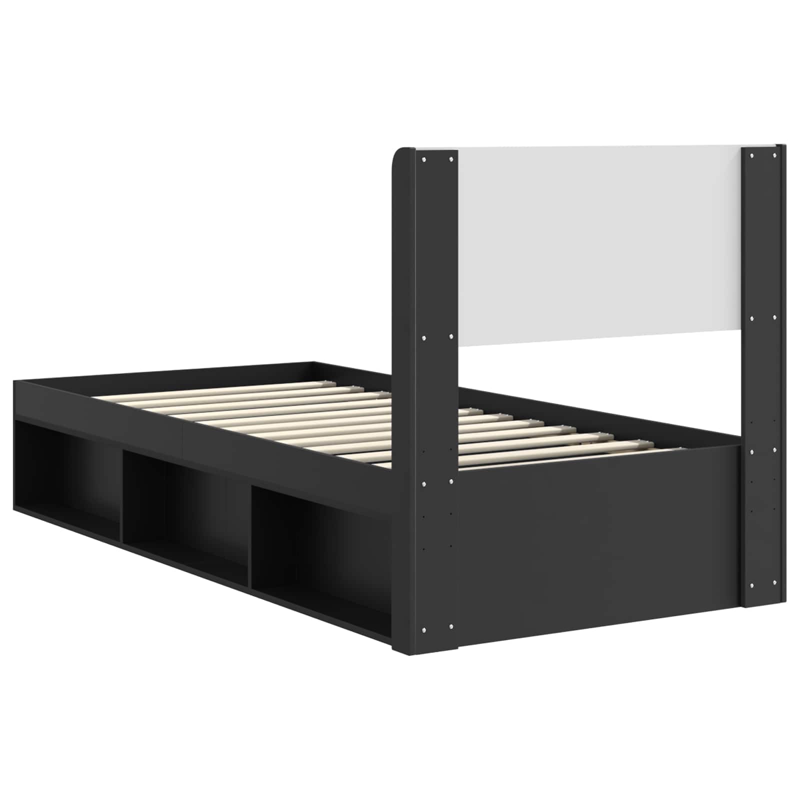 Sengestel med opbevaring og hovedgærde Sort 90 x 190 cm