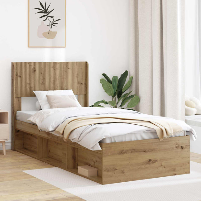 Sengestel med opbevaring og hovedgærde Artisan-eg 75 x 190 cm