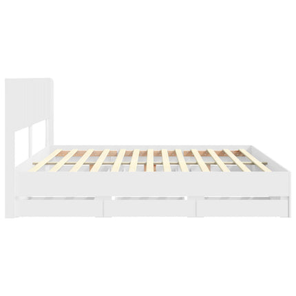 Sengestel med opbevaring og hovedgærde Hvid 200 x 200 cm