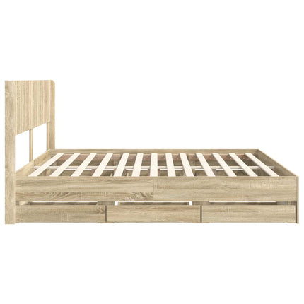Sengestel med opbevaring og hovedgærde Sonoma-eg 200 x 200 cm