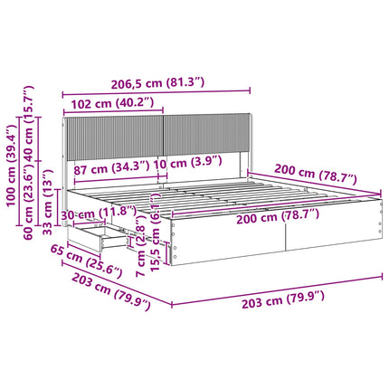 Sengestel med opbevaring og hovedgærde Sonoma-eg 200 x 200 cm