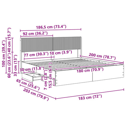 Sengestel med opbevaring og hovedgærde Hvid 180 x 200 cm