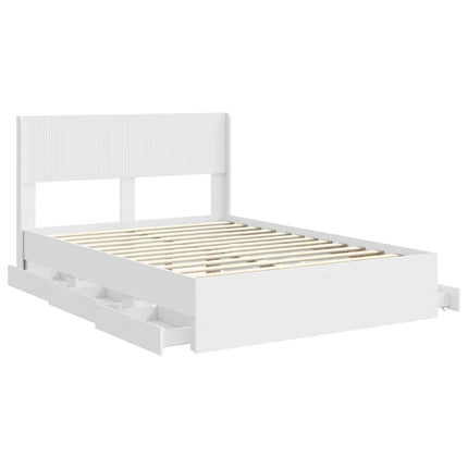 Sengestel med opbevaring og hovedgærde Hvid 150 x 200 cm