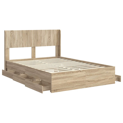 Sengestel med opbevaring og hovedgærde Sonoma-eg 120 x 190 cm
