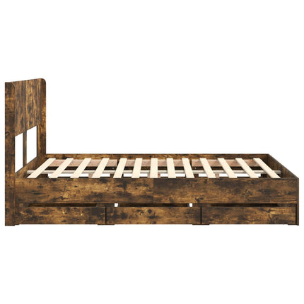 Sengestel med opbevaring og hovedgærde Røget eg 120 x 190 cm