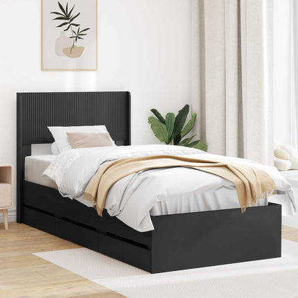 Sengestel med opbevaring og hovedgærde Sort 90 x 190 cm