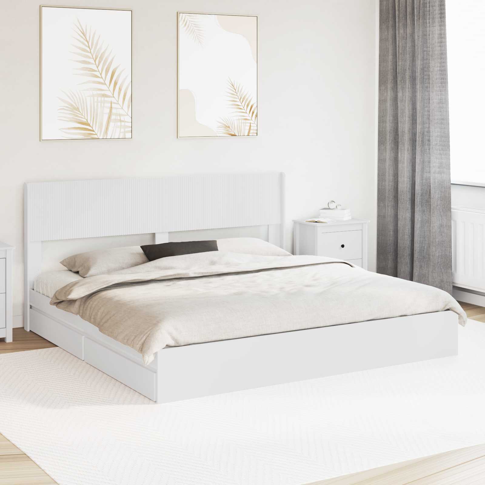 Sengestel med opbevaring og hovedgærde Hvid 180 x 200 cm