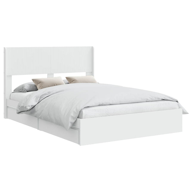 Sengestel med opbevaring og hovedgærde Hvid 140 x 190 cm