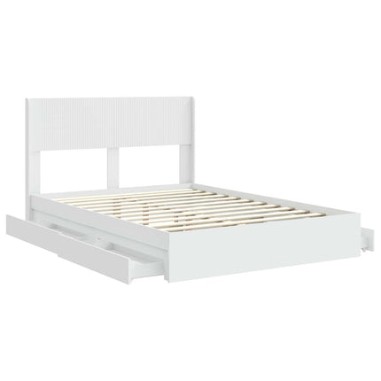 Sengestel med opbevaring og hovedgærde Hvid 140 x 190 cm