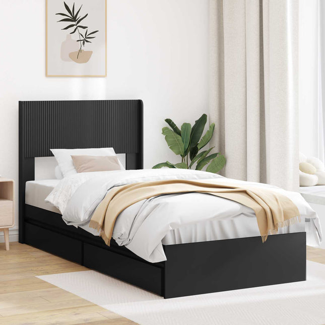 Sengestel med opbevaring og hovedgærde Sort 90 x 190 cm