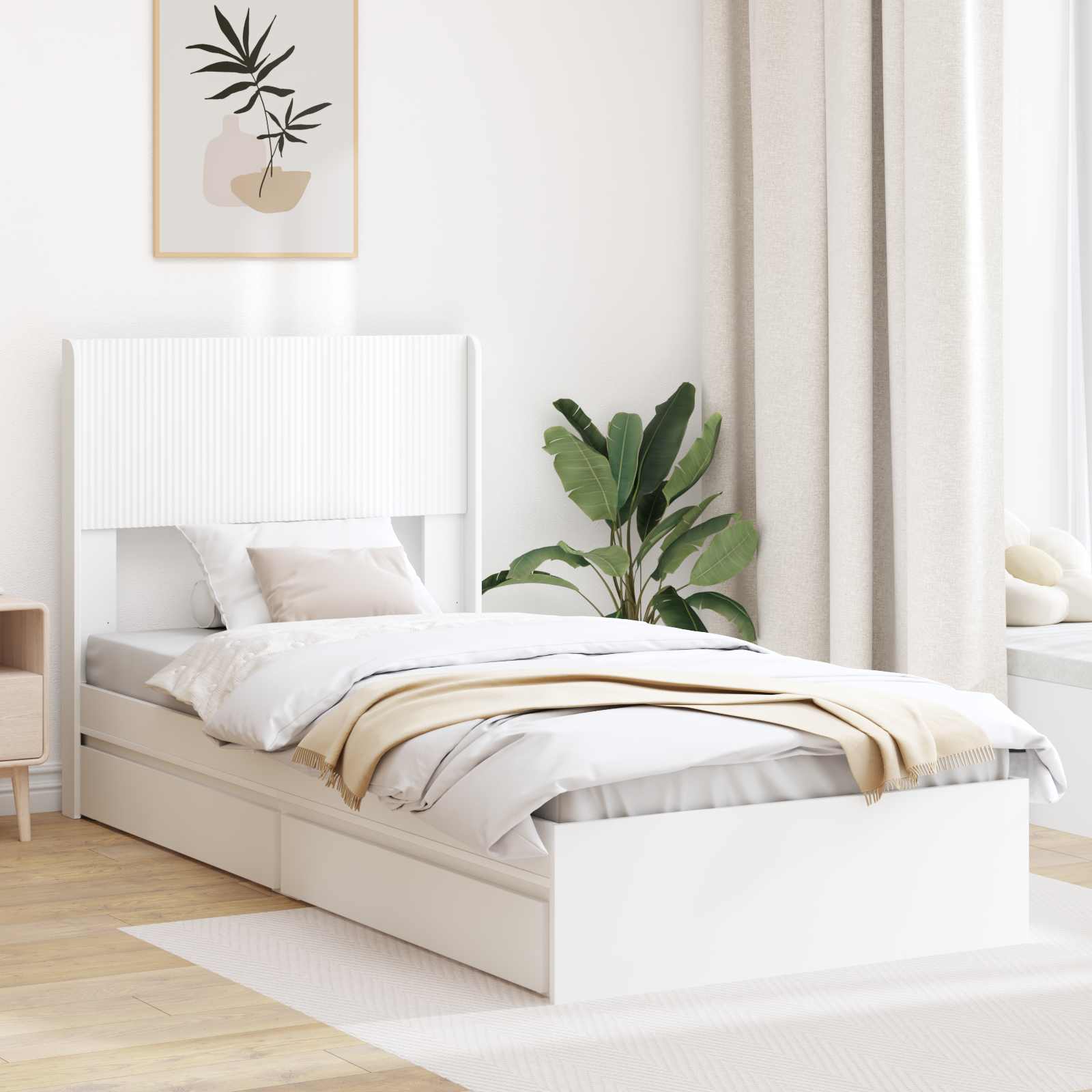 Sengestel med opbevaring og hovedgærde Hvid 75 x 190 cm