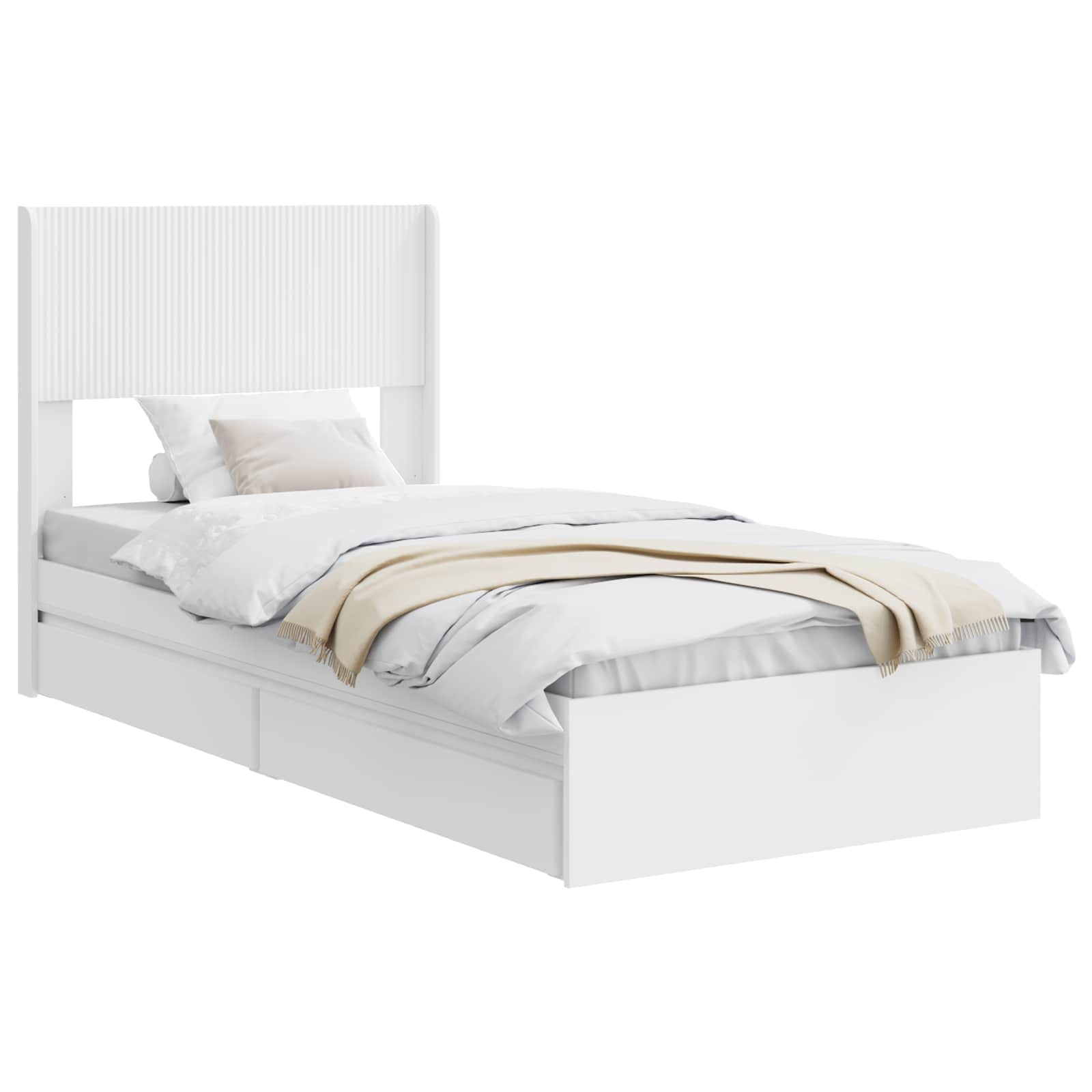 Sengestel med opbevaring og hovedgærde Hvid 75 x 190 cm
