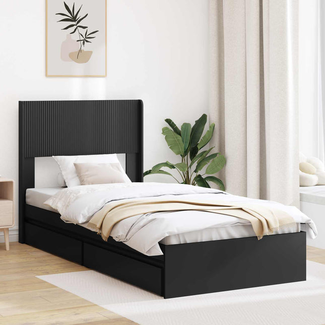 Sengestel med opbevaring og hovedgærde Sort 75 x 190 cm