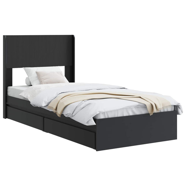 Sengestel med opbevaring og hovedgærde Sort 75 x 190 cm
