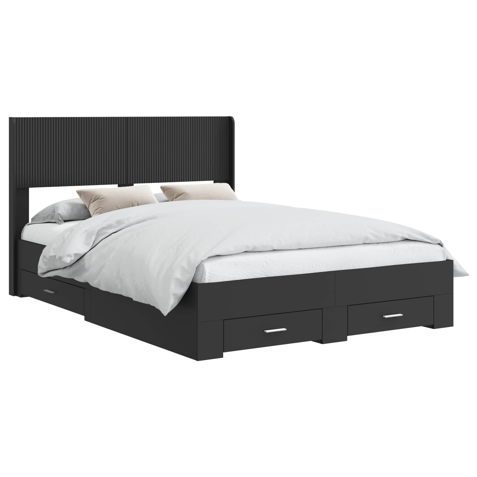 Sengestel med opbevaring og hovedgærde Sort 135 x 190 cm