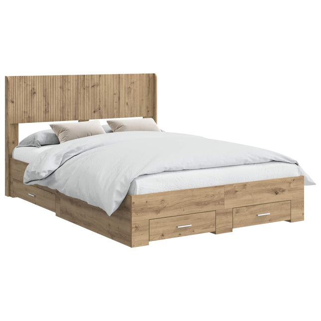 Sengestel med opbevaring og hovedgærde Artisan-eg 120 x 190 cm