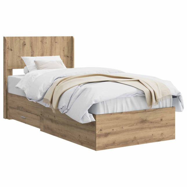Sengestel med opbevaring og hovedgærde Artisan-eg 90 x 200 cm