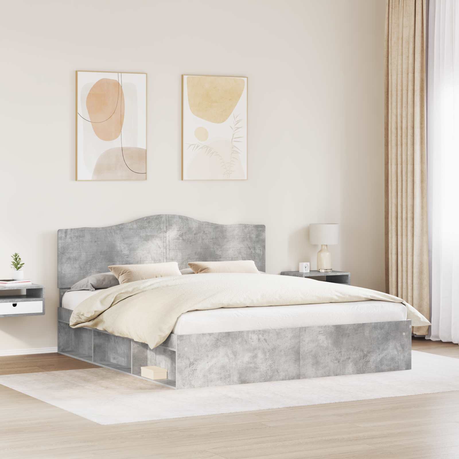 Sengestel med hovedgærde Beton 180 x 200 cm Massiv fyrretræ