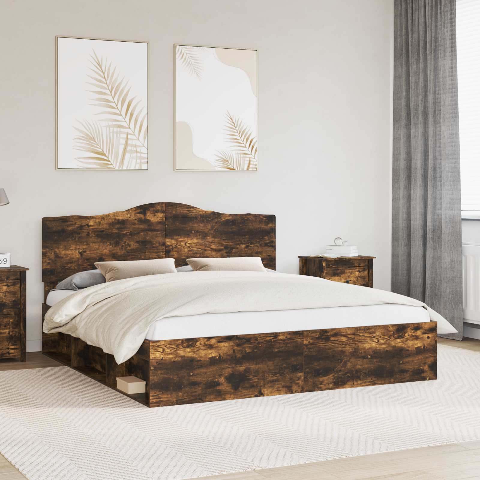 Sengestel med hovedgærde Røget eg 180 x 200 cm Massiv fyrretræ