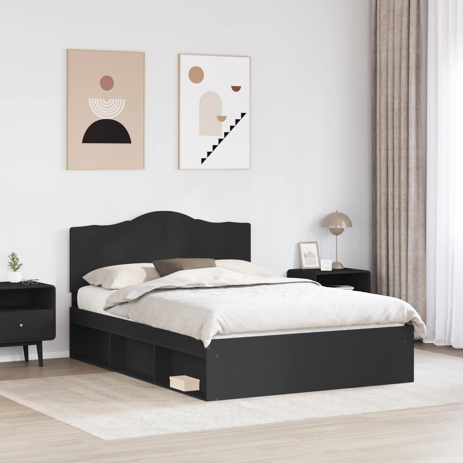 Sengestel med hovedgærde Sort 160 x 200 cm Massiv fyrretræ