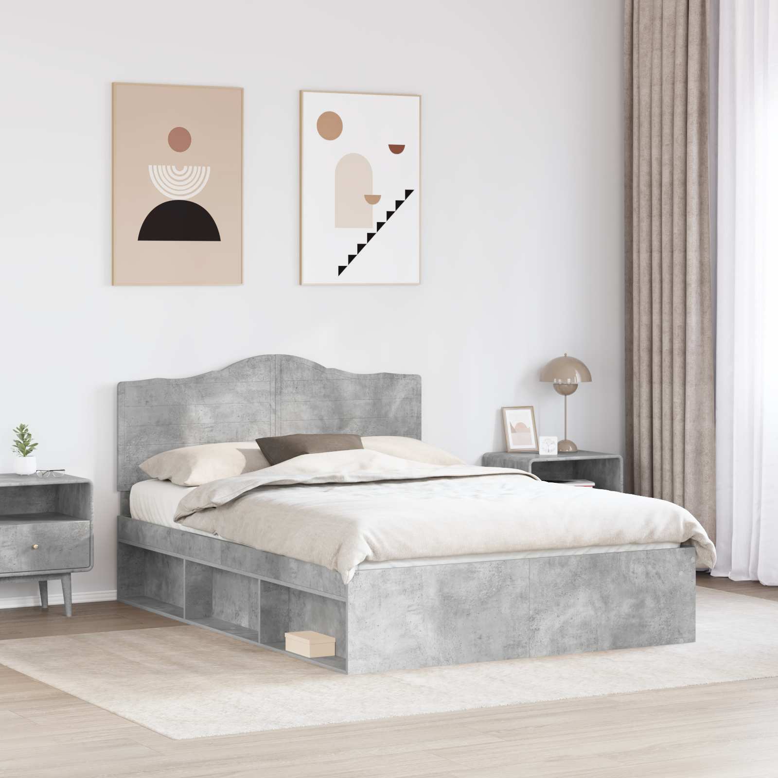 Sengestel med hovedgærde Beton 160 x 200 cm Massiv fyrretræ