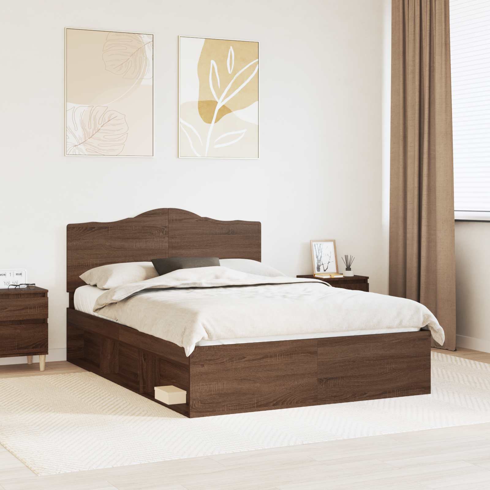 Sengestel med hovedgærde Brun eg 140 x 200 cm Massiv fyrretræ