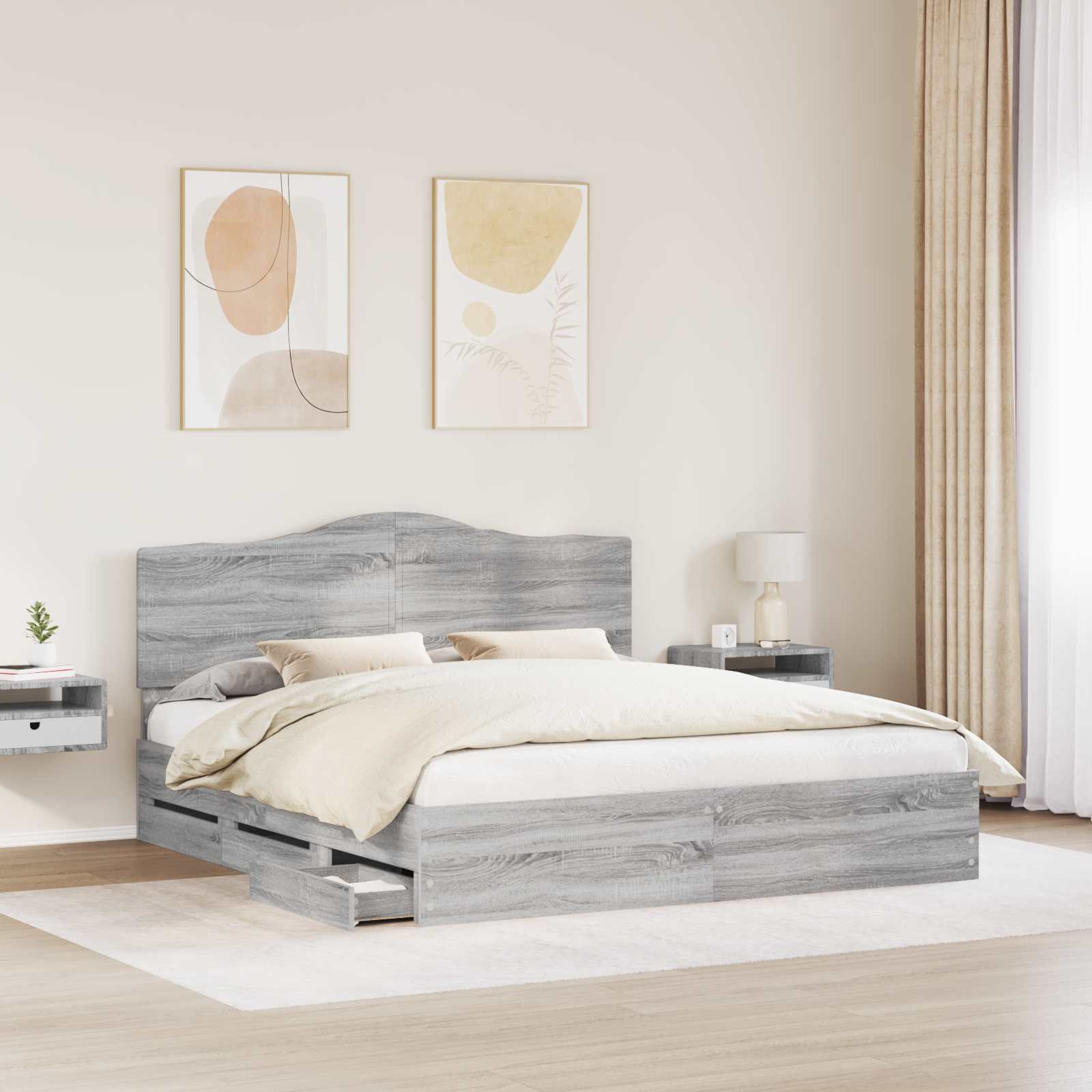 Sengestel med skuffe Grå sonoma-eg 180 x 200 cm Ingeniørtræ