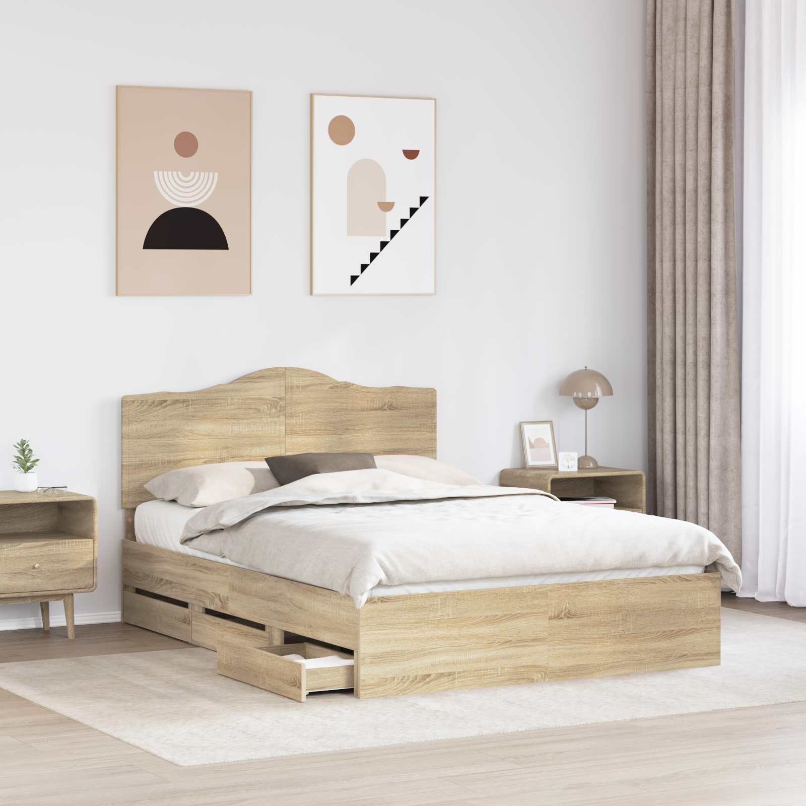 Sengestel med skuffe Sonoma-eg 150 x 200 cm Ingeniørtræ