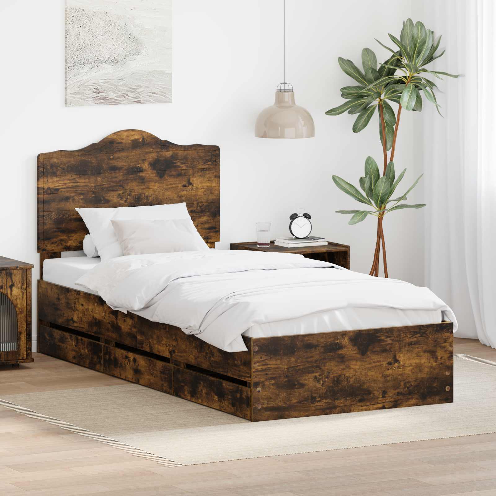 Sengestel med skuffe Røget Eg 90 x 200 cm Ingeniørtræ