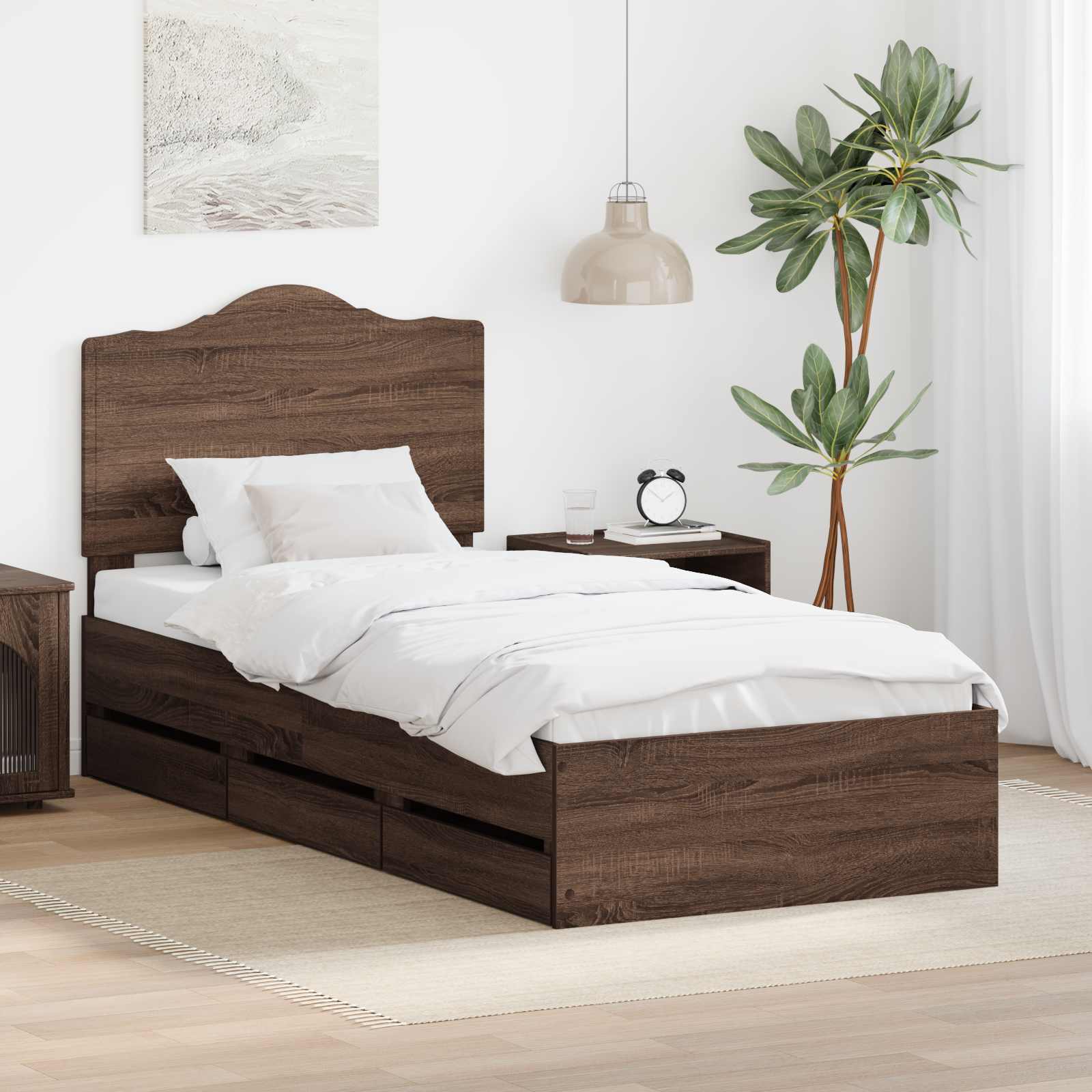 Sengestel med skuffe Brun eg 90 x 200 cm Ingeniørtræ