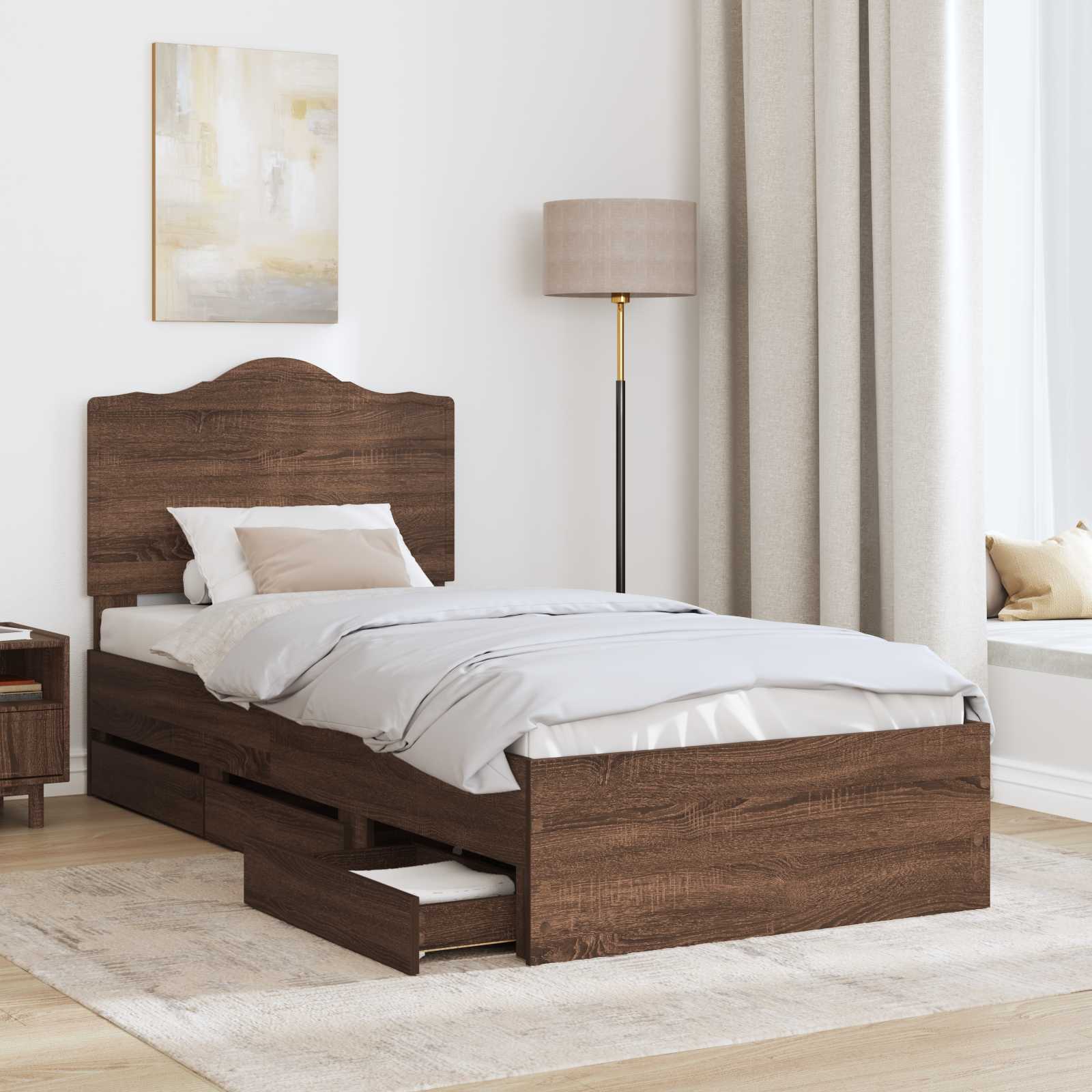 Sengestel med skuffe Brun eg 90 x 200 cm Ingeniørtræ