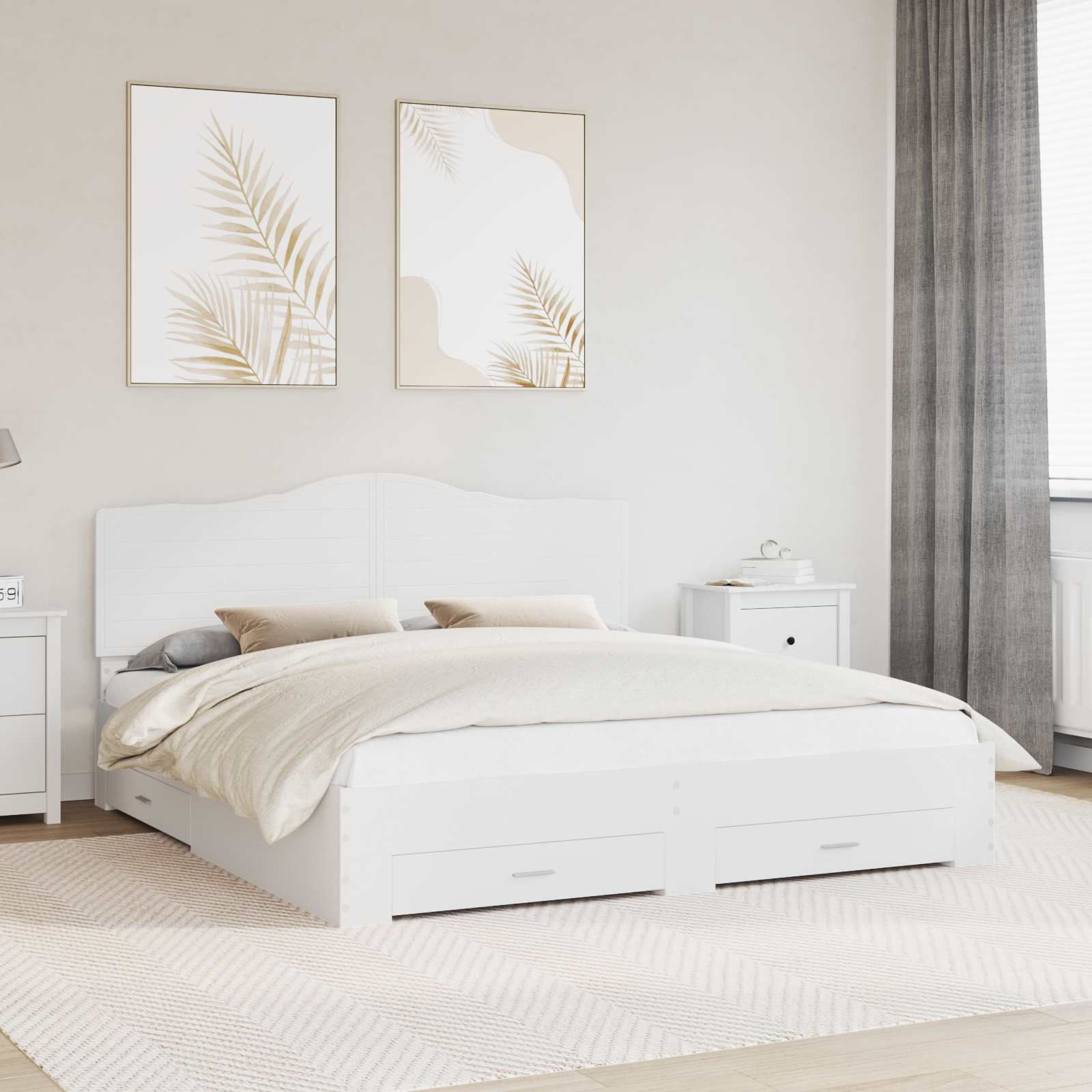 Sengestel med hovedgærde Hvid 180 x 200 cm Konstrueret træ