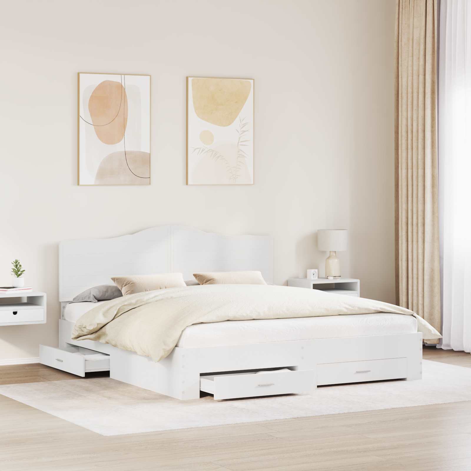 Sengestel med hovedgærde Hvid 180 x 200 cm Konstrueret træ