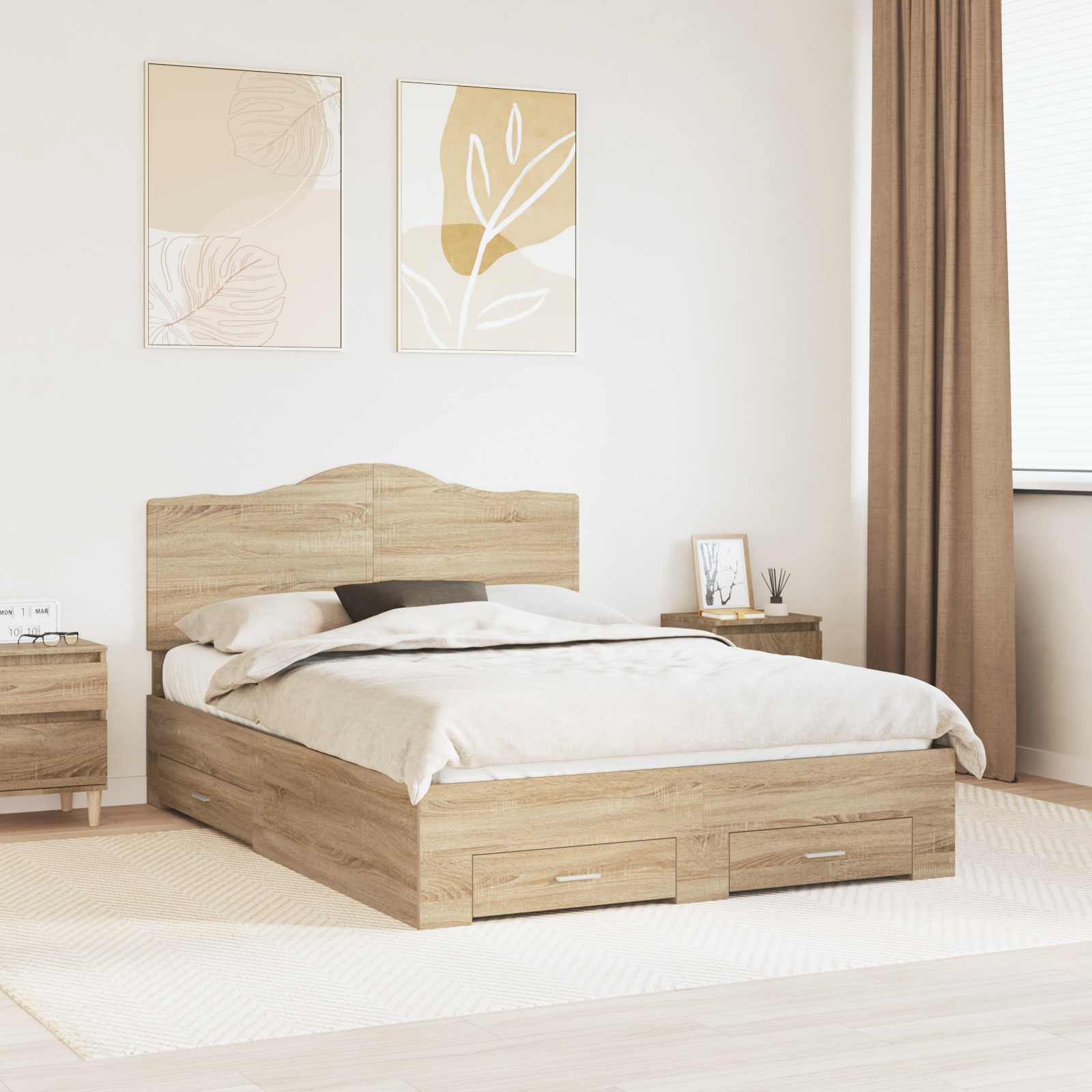 Sengestel med hovedgærde Sonoma eg 150 x 200 cm Konstrueret træ
