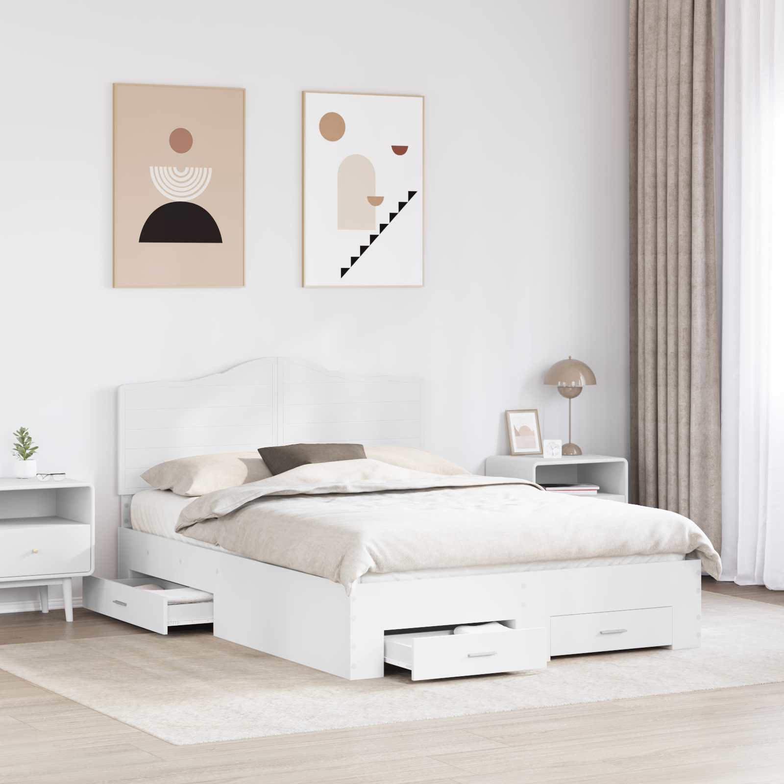 Sengestel med hovedgærde Hvid 140 x 190 cm Konstrueret træ