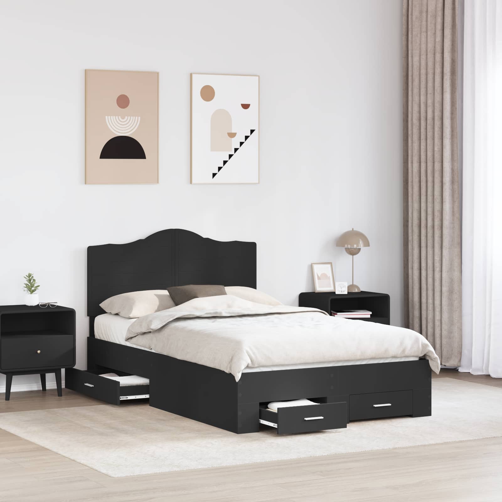 Sengestel med hovedgærde Sort 135 x 190 cm Konstrueret træ