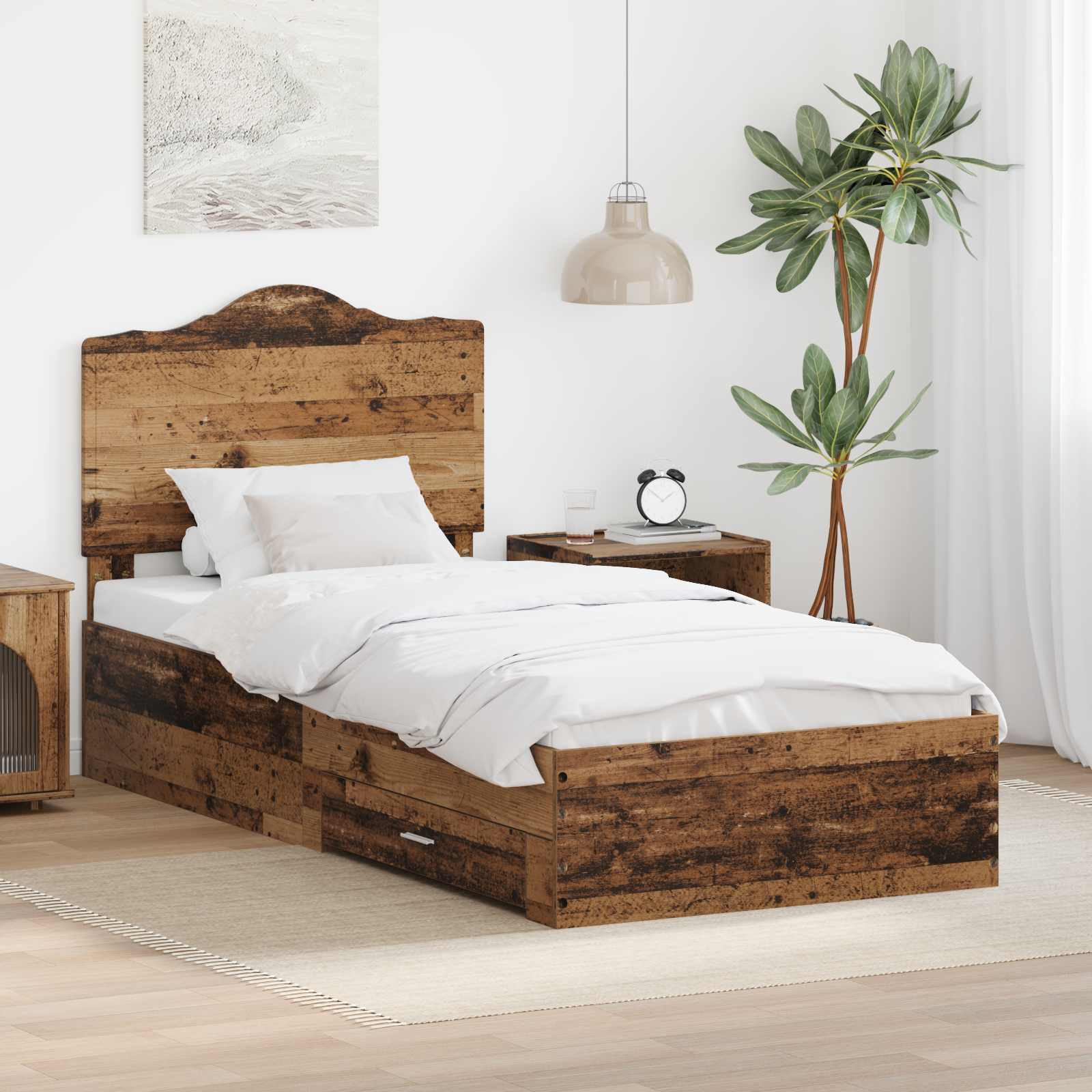 Sengestel med skuffe Gammelt træ 90 x 190 cm Konstrueret træ