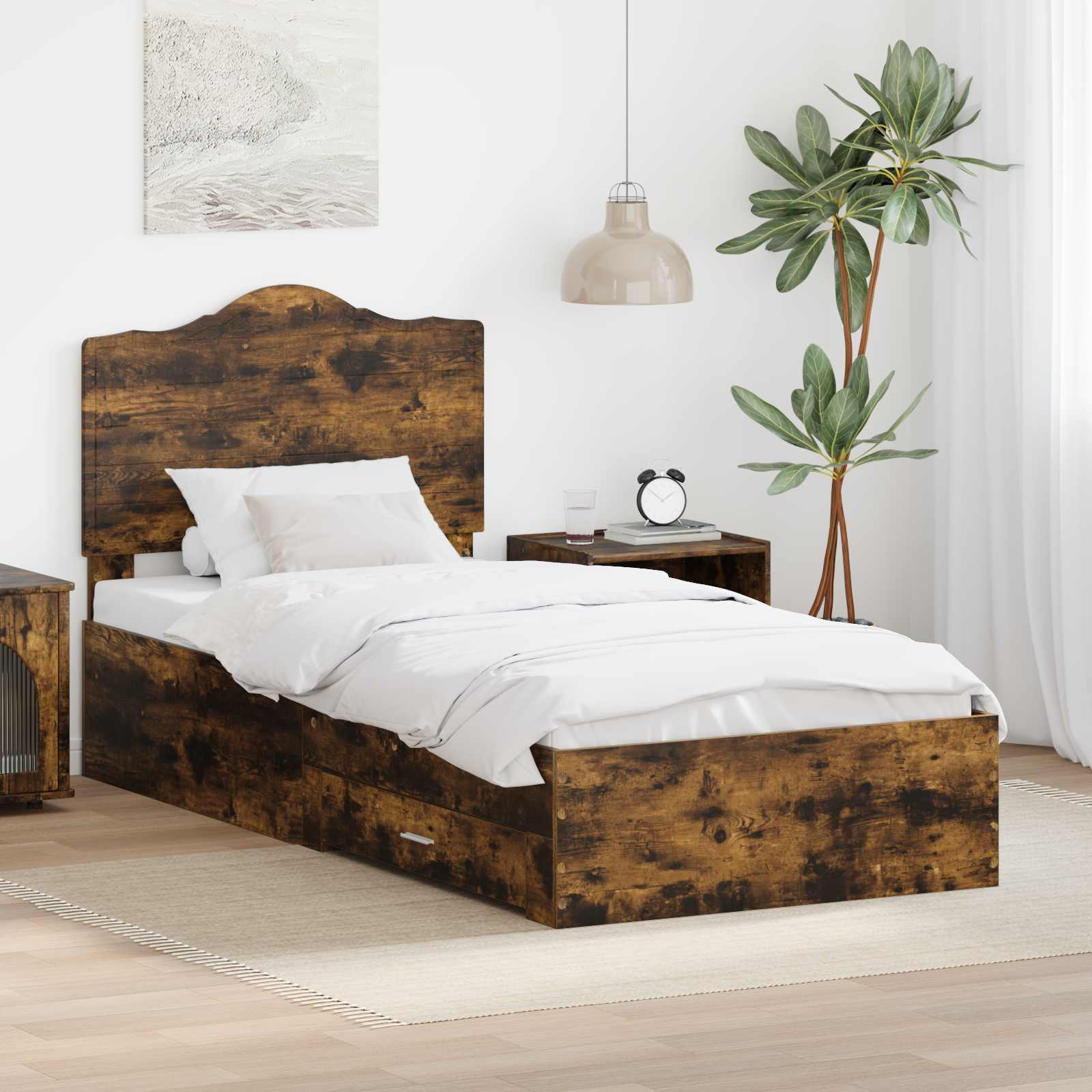Sengestel med hovedgærde Røget eg 70 x 190 cm Konstrueret træ