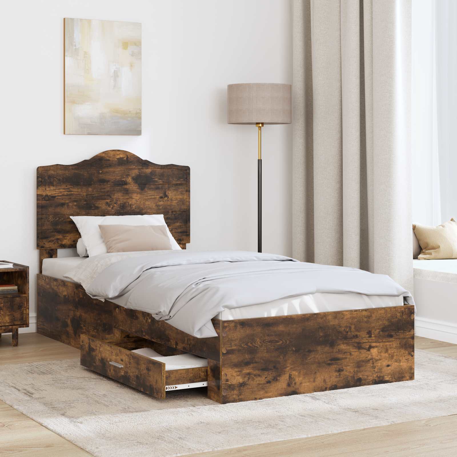 Sengestel med hovedgærde Røget eg 70 x 190 cm Konstrueret træ