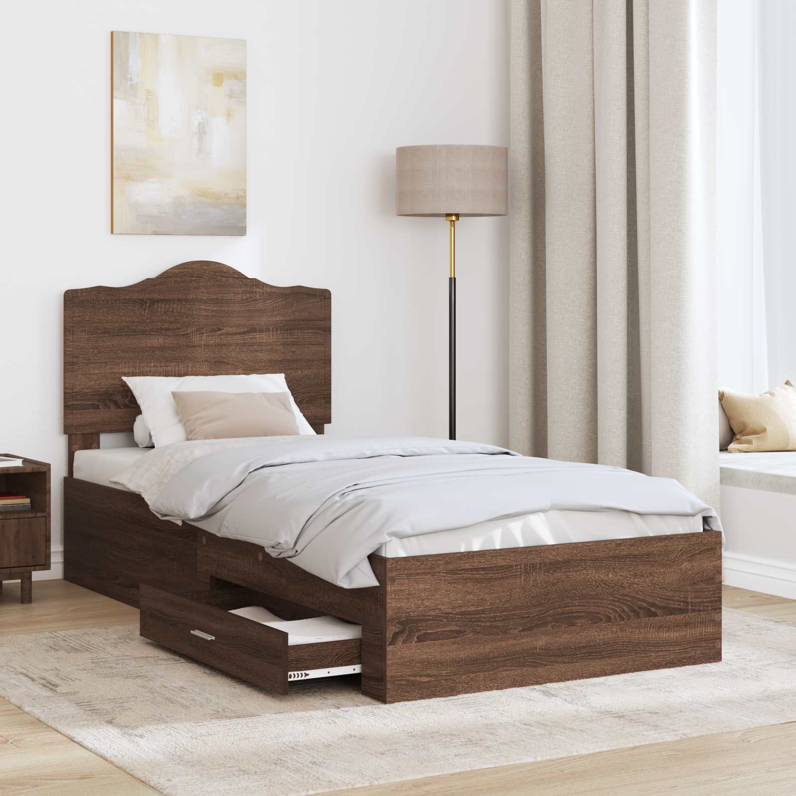 Sengestel med hovedgærde Brun eg 70 x 190 cm Konstrueret træ