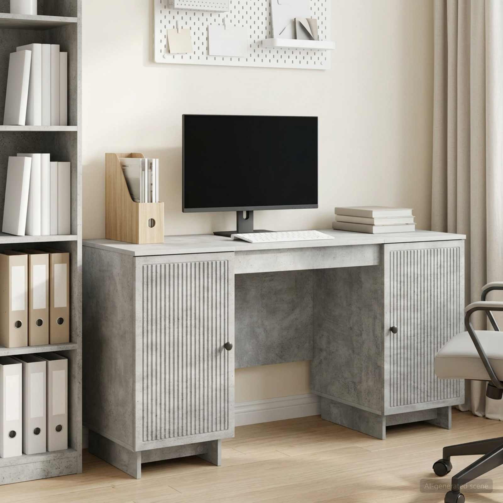 Skrivebord i betongråt konstrueret træ - 142,5 × 50 × 75 cm