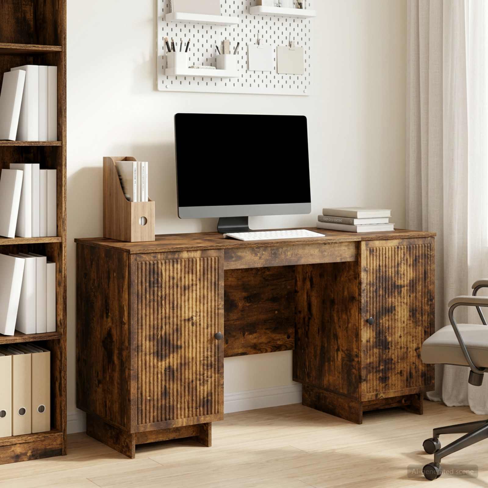 Skrivebord i røget eg - konstrueret træ, 142,5 × 50 × 75 cm