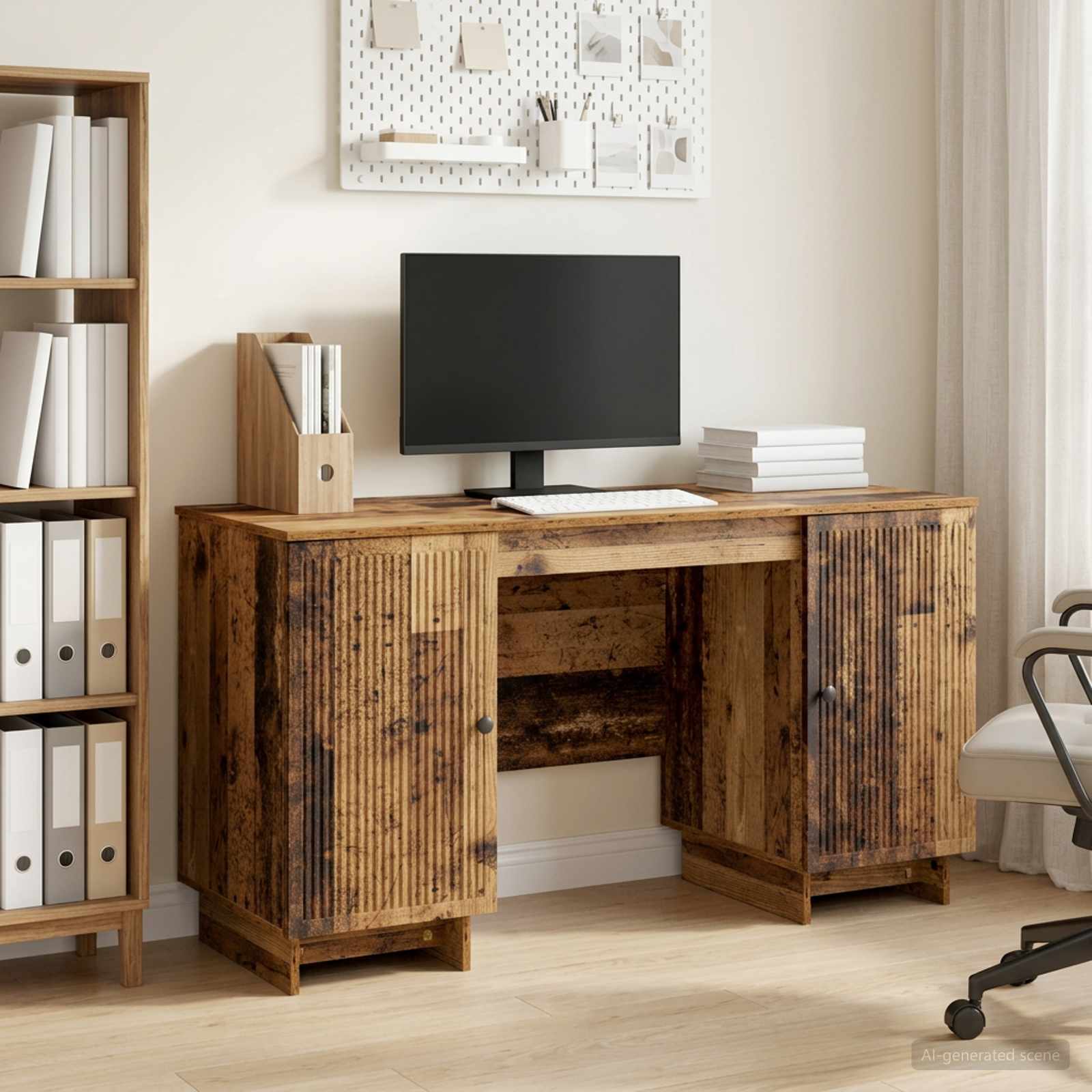 Skrivebord i gammelt trælook - konstrueret træ, 142,5 × 50 × 75 cm