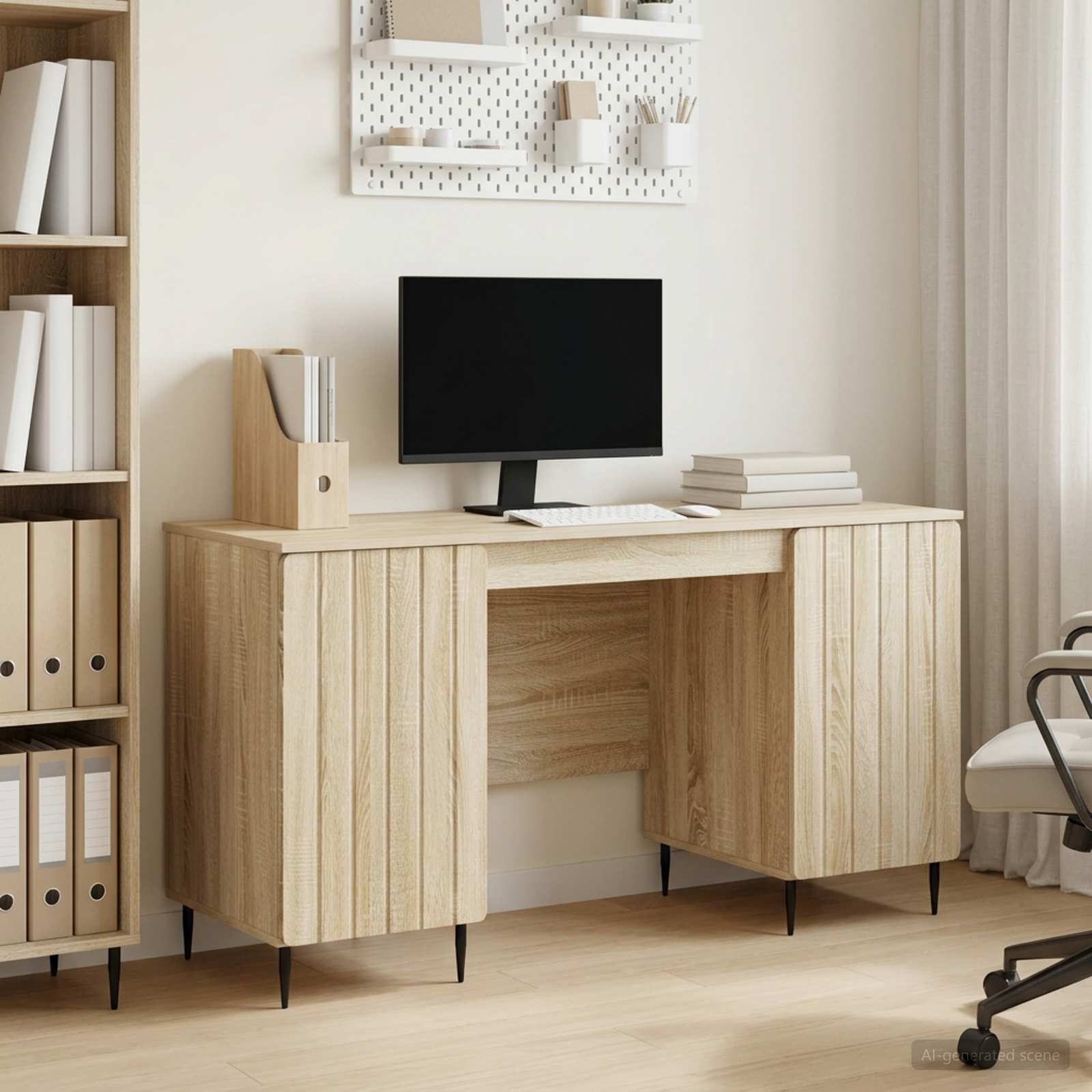 Skrivebord med hylde - Sonoma-eg 142,5 × 50 × 75 cm, konstrueret træ