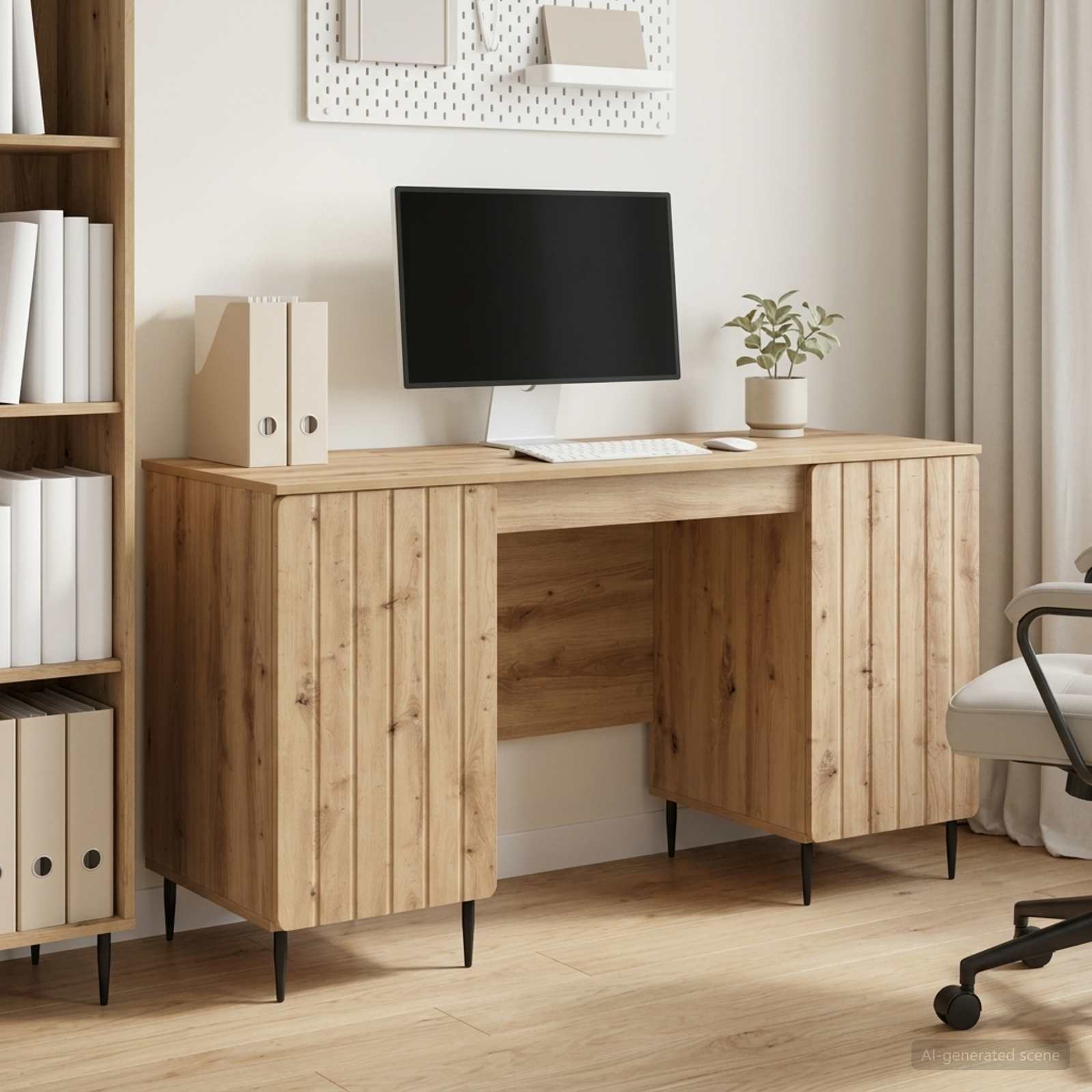 Skrivebord med hylde - Artisan-eg, 142,5 × 50 × 75 cm, konstrueret træ