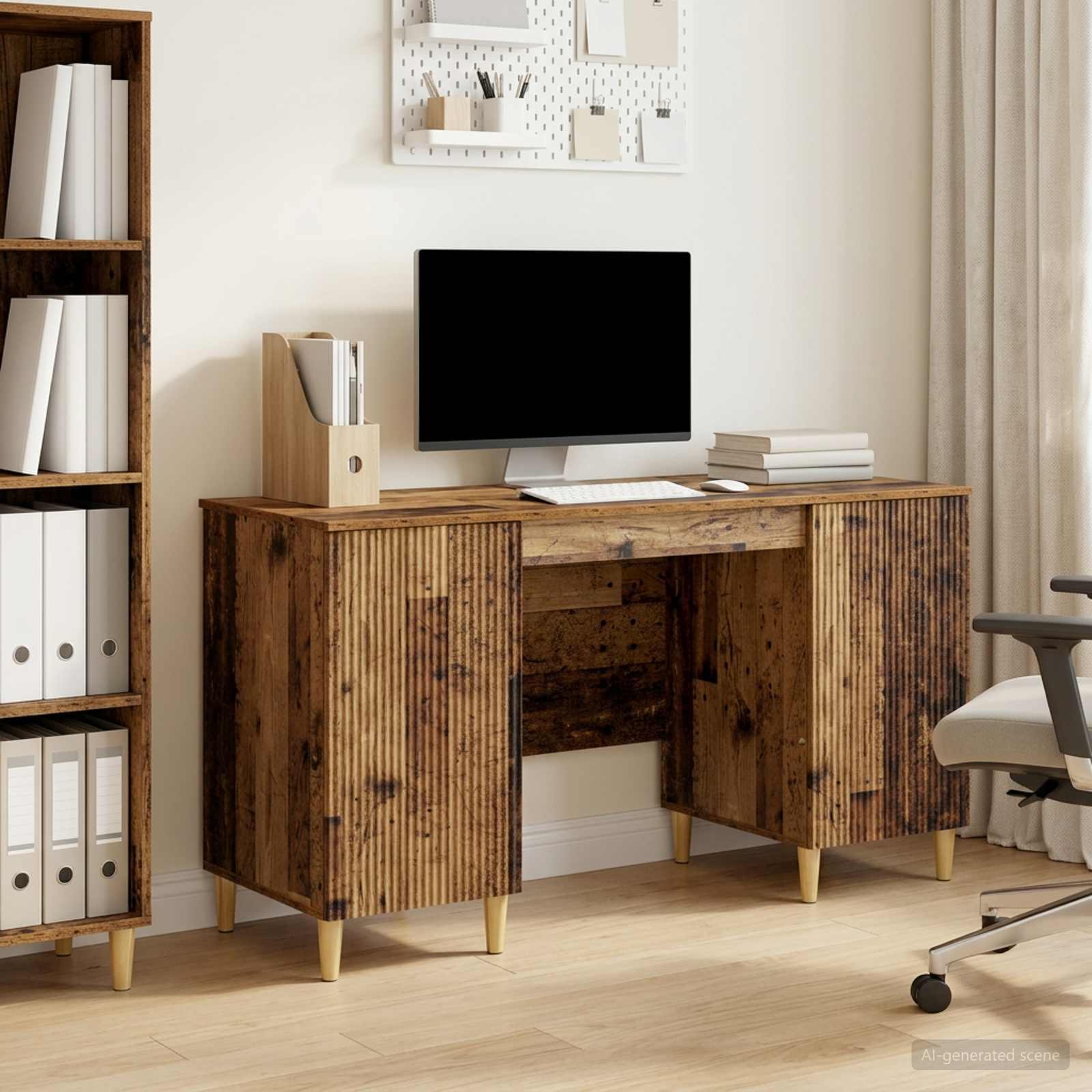 Skrivebord med hylde - gammelt træ look 142,5 × 50 × 75 cm, konstrueret træ